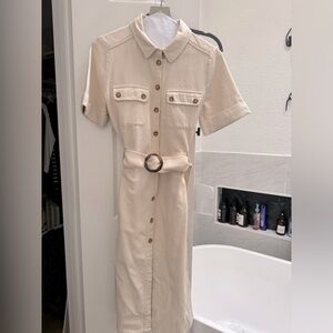 Sezane white beige midi denim dress size 34 aka US 2